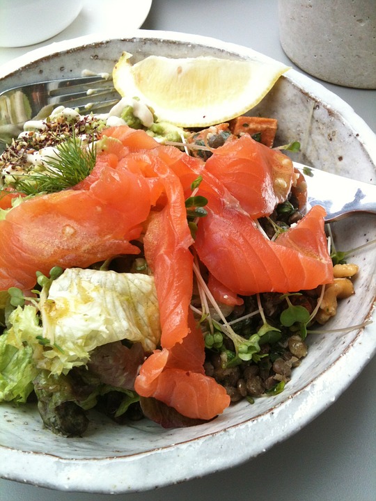 Lunch Fish Salmon Fresh Food Salad Healthy